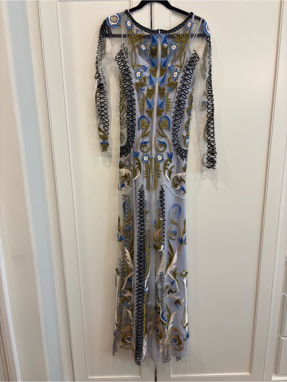 Temperley London Sheer Embroidered Maxi Dress in Blue and Olive - Picture 2 of 7